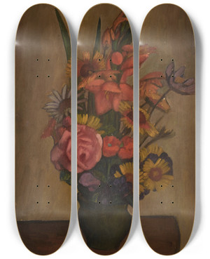 Triptych art skateboard deck of Mark Gertler Still Life Vase With Flowers by Mark Gertler (1891-1939)