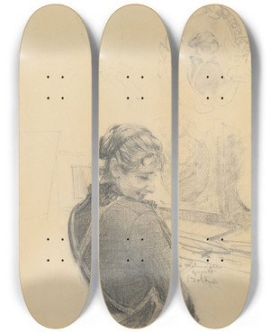 Triptych art skateboard deck of Giovanni Boldini The Maid by Giovanni Boldini (1842-1931)
