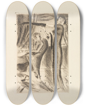 Triptych art skateboard deck of Michel Fingesten Przybyszewski De Profundis by Michel Fingesten (1884-1943)