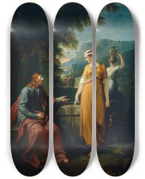 Triptych art skateboard deck of William Hamilton Christ And The Woman Of Samaria by William Hamilton (1751-1801)