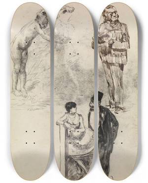 Triptych art skateboard deck of James Ensor The Little Fountain And Other Figures by James Ensor (1860-1949)