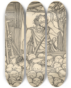 Triptych art skateboard deck of Willem Pothast Meisje In Een Bak Met Knollen by Willem Pothast (1877-1916)