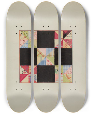Triptych art skateboard deck of Cornelius Christoffels And Margaret Linsley Quilt Section_1 by Cornelius Christoffels And Margaret Linsley