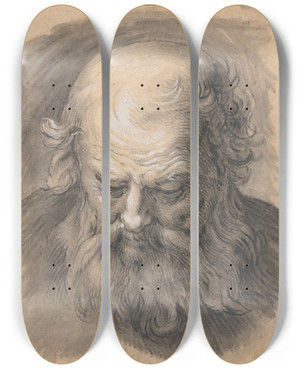 Triptych art skateboard deck of Abraham Bloemaert Study Of The Head Of A Bearded Man by Abraham Bloemaert (1564-1651)