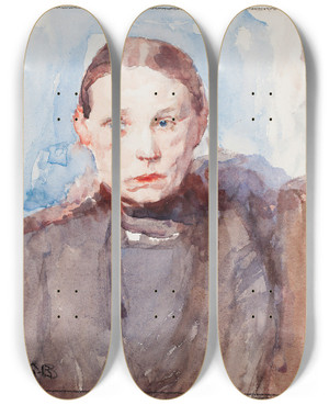 Triptych art skateboard deck of Venny Soldanbrofeldt Vanha Nainen Anna Richter by Venny Soldan-Brofeldt (1863-1945)