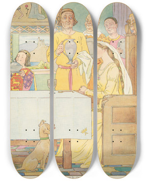 Triptych art skateboard deck of Leonard Leslie Brooke Good King Arthur 2 by Leonard Leslie Brooke (1862-1940)