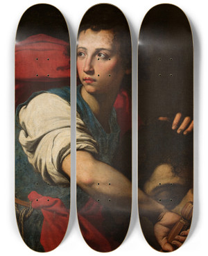 Triptych art skateboard deck of Francesco Guarino David With Goliaths Head by Francesco Guarino (1611-1651)