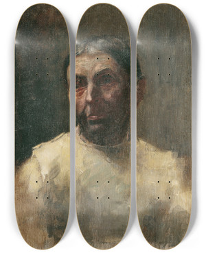 Triptych art skateboard deck of Josef Engelhart Alte Frau by Josef Engelhart (1864-1941)