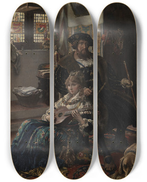 Triptych art skateboard deck of Vilhelm Rosenstand Christian Ii And Dyveke by Vilhelm Rosenstand (1838-1915)