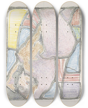 Triptych art skateboard deck of Reijer Stolk Liggende Naakte Vrouw_2 by Reijer Stolk (1896-1945)