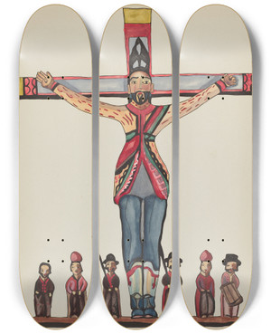 Triptych art skateboard deck of American 20Th Century Plate 29 Saint Acacius From Portfolio Spanish Colonial Designs Of New Mexico_1 by American 20Th Century