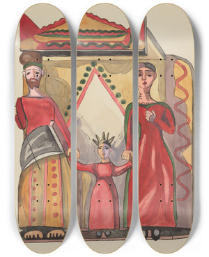 Triptych art skateboard deck of American 20Th Century Plate 28 The Holy Family From Portfolio Spanish Colonial Designs Of New Mexico_1 by American 20Th Century