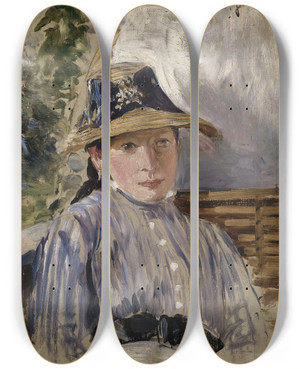 Triptych art skateboard deck of Ernst Josephson Girl In Blue by Ernst Josephson (1851-1906)