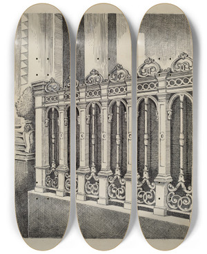 Triptych art skateboard deck of Al Curry Cast Iron Fence_1 by Al Curry (20-)