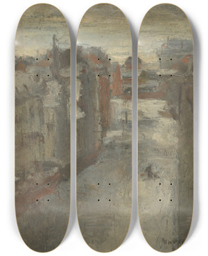 Triptych art skateboard deck of James Ensor The Van Iseghemlaan In The Snow by James Ensor (1860-1949)