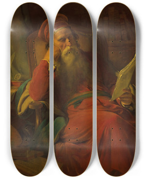Triptych art skateboard deck of Friedrich Von Amerling Scholar In His Study by Friedrich Von Amerling (1803-1887)