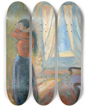 Triptych art skateboard deck of Edvard Munch Kvinne Som Speiler Seg Woman Looking In The Mirror by Edvard Munch (1863-1944) Triptych art skateboard deck of Edvard Munch Kvinne Som Speiler Seg Woman Looking In The Mirror by Edvard Munch (1863-1944)