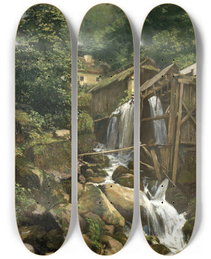 Triptych art skateboard deck of Ernestine Von Kirchsberg Verfallene Mhle by Ernestine Von Kirchsberg (1857-1924)
