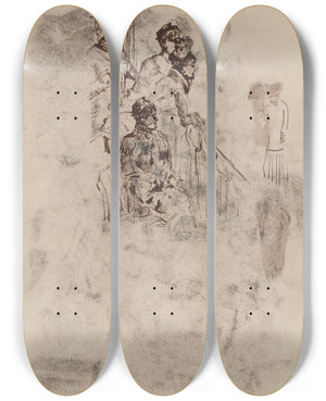 Triptych art skateboard deck of James Ensor Two Militairy Men_2 by James Ensor (1860-1949)