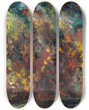 Triptych art skateboard deck of Arnold Peter Weiszkubnan Autumn On A River Bank by Arnold Peter Weisz-Kubnan (1898-1944)