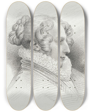 Triptych art skateboard deck of Eugne Devria Profile Portrait Of Mlle Egl Leg by Eugene Deveria (1805-1865)