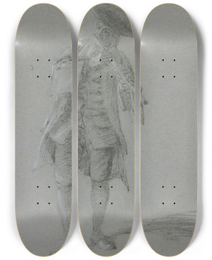 Triptych art skateboard deck of Cornelis Troost Fluteplaying Cavalier by Cornelis Troost (1696-1750)