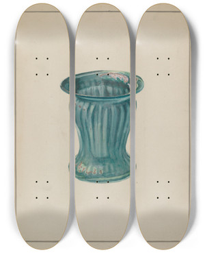 Triptych art skateboard deck of Marcus Moran Bluegreen Vase by Marcus Moran