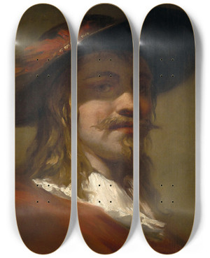Triptych art skateboard deck of Christian Wilhelm Ernst Dietrich Portrait Of A Man by Christian Wilhelm Ernst Dietrich (1712-1774)