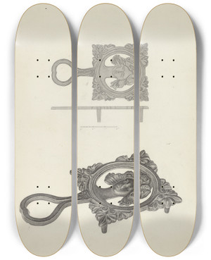 Triptych art skateboard deck of Milton Grubstein Flat Iron Holder_2 by Milton Grubstein