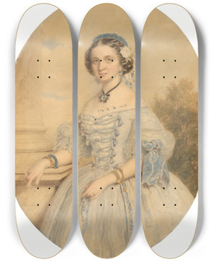 Triptych art skateboard deck of Mikls Barabs Portrait Of A Lady Mikls Barabs by Miklos Barabas (1810-1898)