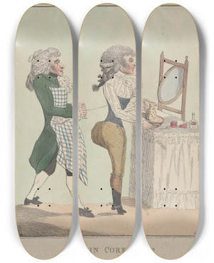 Triptych art skateboard deck of James Hook Captain Cork Rump by James Hook (1772-1828)