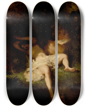 Triptych art skateboard deck of Jeanfranois Millet Diana Resting by Jean-Franois Millet (1814-1875)