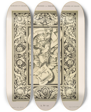 Triptych art skateboard deck of Albert Ilg Allegorien Und Embleme Vol Ii Pl131 by Albert Ilg (1847-1896)