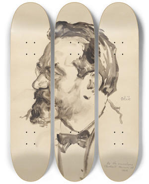 Triptych art skateboard deck of Emil Orlik Selfportrait by Emil Orlik (1870-1932)