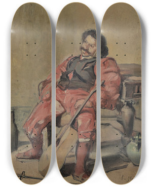 Triptych art skateboard deck of Ferdinand Hodler Sitting Man Withguitar by Ferdinand Hodler (1853-1918)