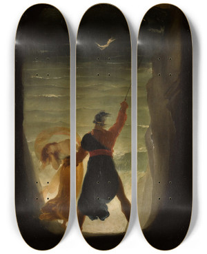 Triptych art skateboard deck of Joseph Severn Prospero And Ariel From Shakespearesthe Tempest by Joseph Severn (1793-1879)