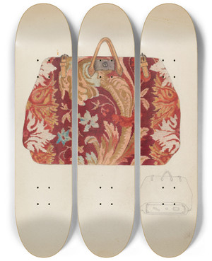 Triptych art skateboard deck of Marie Mitchell Carpet Bag by Marie Mitchell