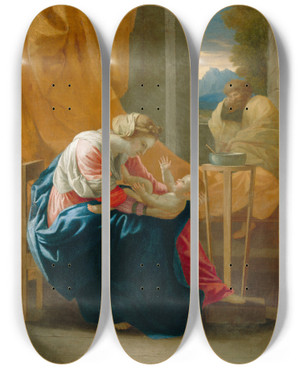 Triptych art skateboard deck of Nicolas Poussin The Holy Family by Nicolas Poussin (1594-1665)