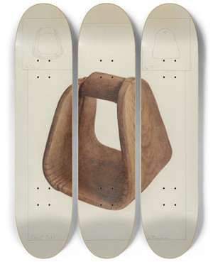 Triptych art skateboard deck of Manuel G Runyan Saddle Stirrup by Manuel G Runyan