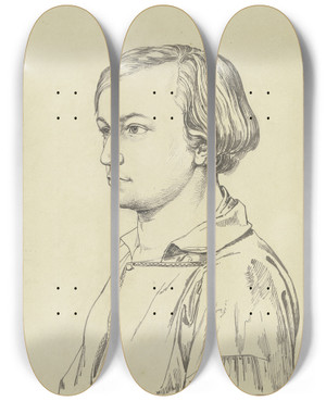 Triptych art skateboard deck of Karl Sandhaas Selbstbildnis Des Knstlers Im Dreiviertelprofil Nach Links by Karl Sandhaas (1801-1859)