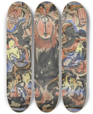 Triptych art skateboard deck of Carel Adolph Lion Cachet Decoratief Ontwerp Met Bovenaan Twee Herauten_1 by Carel Adolph Lion Cachet (1864-1945)
