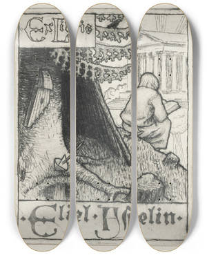Triptych art skateboard deck of Akseli Gallenkallela Eliel Aspelinin Ex Libris by Akseli Gallen Kallela (1865-1931)