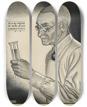 Triptych art skateboard deck of Richard Brent Dr Gw Carver At Work In His Laboratory by Richard Brent (20-)