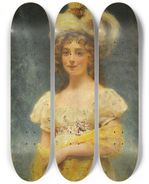 Triptych art skateboard deck of Konstantin Egorovich Makovsky Yellow Shawl by Konstantin Egorovich Makovsky (1839-1915)