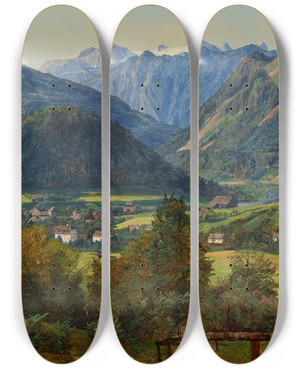 Triptych art skateboard deck of Ferdinand Georg Waldmller Der Dachstein Vom Sophiendoppelblick Bei Ischl by Ferdinand Georg Waldmuller (1793-1865)