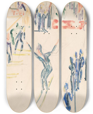 Triptych art skateboard deck of Ernst Ludwig Kirchner Ski Jumper by Ernst Ludwig Kirchner (1880-1938)