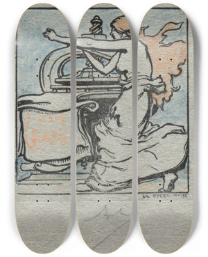 Triptych art skateboard deck of Auguste Louis Lepre Mar 3 2006 The Printer by Auguste Louis Lepere (1849-1918)