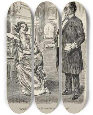 Triptych art skateboard deck of Charles Dana Gibson Husband Do You Think You Will Be Able To Keep Within Your Allowance This Month by Charles Dana Gibson (1867-1944)