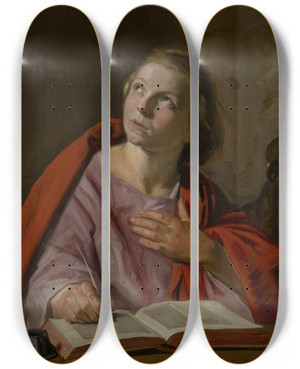Triptych art skateboard deck of Frans Hals Saint John The Evangelist by Frans Hals (1581-1666)