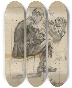 Triptych art skateboard deck of Edwin White Unidentified Figure Sketch For Signing Of The Compact In The Cabin Of Themayflower by Edwin White (1817-1877)